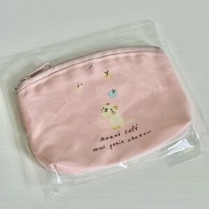 Cute Pink Anano Cafe Japanese Mini Cat Pouch - Made in Japan